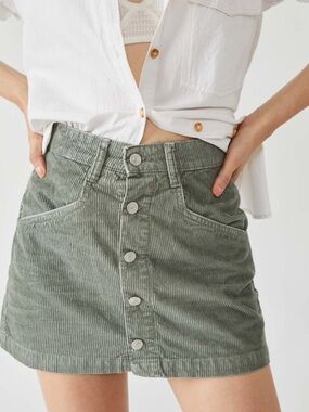 Free People Ray Cord Mini Skirt / Washed Army 4